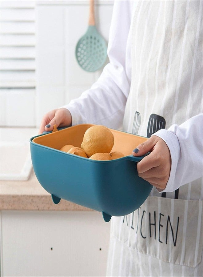 Oblivion Multifunctional Bpa Free Double Layered Plastic Rotatable Strainer Bowl with Handles for Washing, Rinsing, Serving Vegetables & Fruits (Multicolor) - Image 4